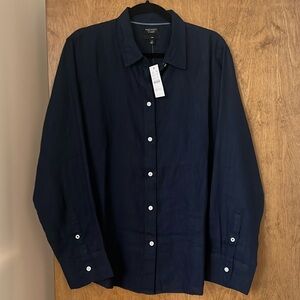 J Crew Slim-fit Baird McNutt Irish linen shirt Navy Size 18 NWT